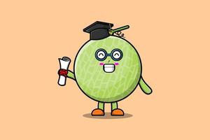 Cute cartoon Melon student character on graduation vector