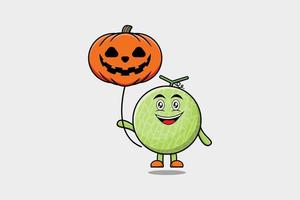 lindo melón de dibujos animados flotando con calabaza halloween vector