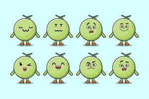 Set kawaii Melon cartoon character expressions vector