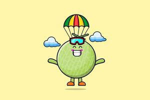 Cute mascot cartoon Melon skydive with parachute vector