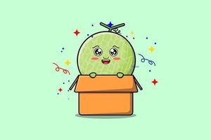 lindo personaje de dibujos animados de melón que sale de la caja vector