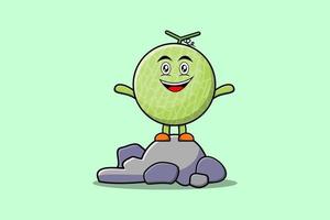 lindo personaje de dibujos animados de melón de pie en piedra vector