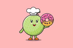 Cute cartoon Melon chef character donuts vector