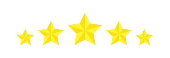 Five star rating, flat icon review for apps and websites. Yellow 5 star rank sticker isolated on a white background. For customer ratings or levels of food products, services, hotels, or restaurants.
