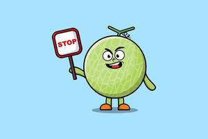 Cute Cartoon illustration Melon with stop sign vector