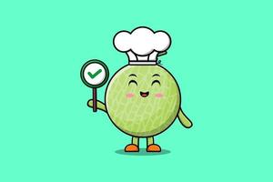 Cute cartoon Melon chef holding correct sign board vector