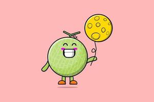 Cute cartoon Melon floating with moon balloon vector
