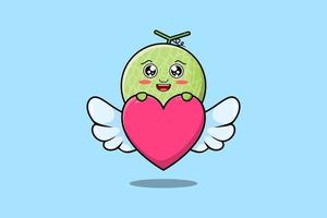 lindo personaje de dibujos animados de melón que oculta el corazón vector