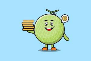 Cute cartoon Melon holding in stacked gold coin vector