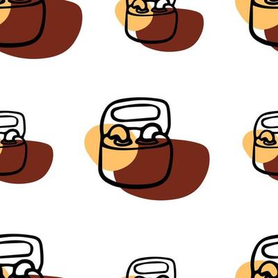 Seamless pattern Doodle wireless headphones in a case