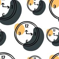 Seamless pattern Doodle clock on the wall hand drawn vector