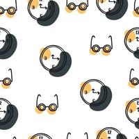 Seamless pattern Doodle glasses, clock, hand drawn vector