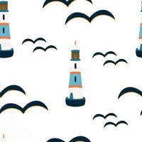 Seamless pattern Hand drawn vintage lighthouse vector