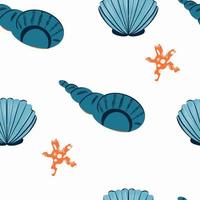 Seamless pattern Shell, marine animals, hand drawn vector