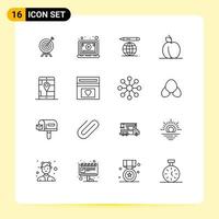 Set of 16 Modern UI Icons Symbols Signs for navigation gps world app food Editable Vector Design Elements