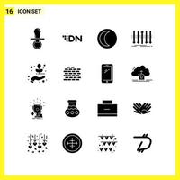 16 Icon Set Simple Solid Symbols Glyph Sign on White Background for Website Design Mobile Applications and Print Media vector