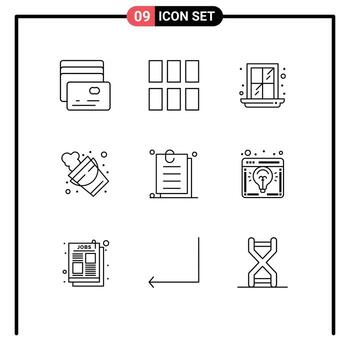 Modern Set of 9 Outlines and symbols such as ui interface window attachment firefighter Editable Vector Design Elements