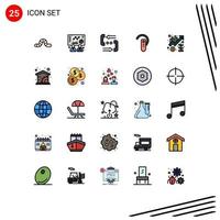 Modern Set of 25 Filled line Flat Colors Pictograph of chart headphone communication ear accessory Editable Vector Design Elements