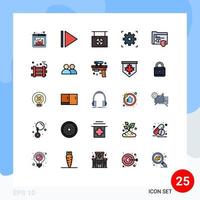 Pack of 25 creative Filled line Flat Colors of bomb security shop folder setting Editable Vector Design Elements