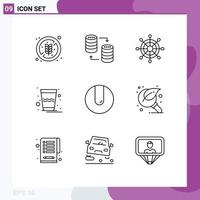 User Interface Pack of 9 Basic Outlines of match thandai share india drink Editable Vector Design Elements