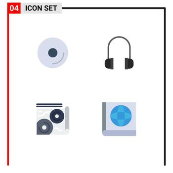 conjunto de pictogramas de 4 iconos planos simples de guía de disco mapa de soporte de video elementos de diseño vectorial editables vector