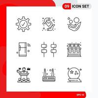 Creative Set of 9 Universal Outline Icons isolated on White Background vector