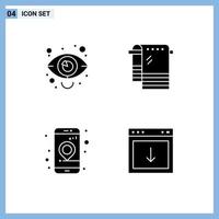 Pack of 4 Modern Solid Glyphs Signs and Symbols for Web Print Media such as business app marketing dry location Editable Vector Design Elements