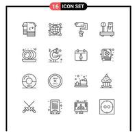 User Interface Pack of 16 Basic Outlines of plates kitchen paint roller weight box Editable Vector Design Elements