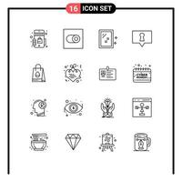 User Interface Pack of 16 Basic Outlines of egg bag mirror shopping bag private Editable Vector Design Elements