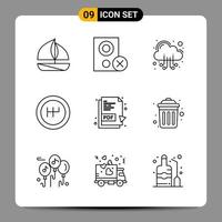 9 Black Icon Pack Outline Symbols Signs for Responsive designs on white background 9 Icons Set vector