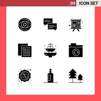 Pictogram Set of 9 Simple Solid Glyphs of holiday school presentation test education Editable Vector Design Elements