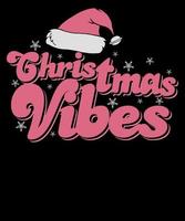 diseño de camiseta navideña vintage rosa retro de vibraciones navideñas para mujer vector