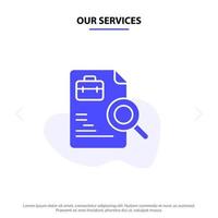 Our Services Worker Document Search Jobs Solid Glyph Icon Web card Template vector