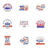 Set of Happy Fathers day elements 9 Blue and red Vector illustration Editable Vector Design Elements