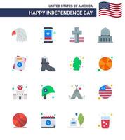 conjunto moderno de 16 pisos y símbolos en el día de la independencia de EE. UU., como el edificio emblemático del teléfono love usa elementos de diseño vectorial editables del día de EE. UU. vector