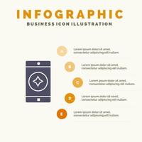 aplicación móvil móvil favorita icono sólido infografía 5 pasos fondo de presentación vector