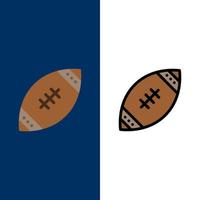 pelota americana fútbol nfl rugby iconos plano y línea llena conjunto de iconos vector fondo azul