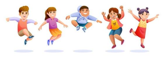 Happy kids jumping together vector illustration