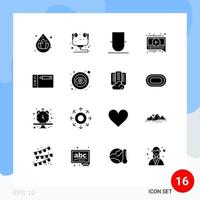 Group of 16 Modern Solid Glyphs Set for tablet draw human design message Editable Vector Design Elements