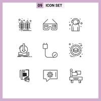 Modern Set of 9 Outlines Pictograph of game dlc assistant content support Editable Vector Design Elements