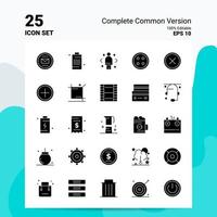 25 conjunto de iconos de versión común completa 100 archivos editables eps 10 ideas de concepto de logotipo de empresa diseño de icono de glifo sólido vector