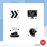 Set of 4 Commercial Solid Glyphs pack for arrow roasted printer dinner graph Editable Vector Design Elements