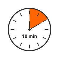 icono de reloj con intervalo de tiempo de 10 minutos. temporizador de cuenta regresiva o símbolo de cronómetro aislado en fondo blanco. elemento infográfico para cocina o juego deportivo. vector