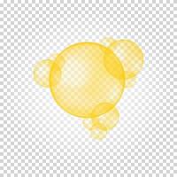 Golden glossy bubbles. Collagen droplets, argan, jojoba cosmetic oil, vitamin A or E, omega fatty acid balls on transparent background