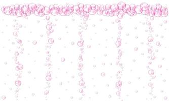 Pink bubbles stream. Fizzy carbonated drink texture. Cherry or strawberry seltzer, beer, soda, cola, lemonade, champagne, sparkling wine vector