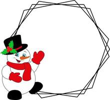 In gloves and a scarf, a snowman in a hat on the background of the frame. Photo frame. vector