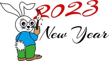 Rabbit wrote with a brush new year 2023. Christmas. Banner. Poster. Card. vector