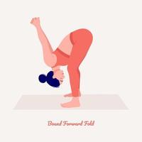 pose de yoga doblada hacia adelante. mujer joven mujer haciendo yoga para la celebración del día del yoga. vector