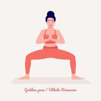 pose de yoga diosa. mujer joven practicando ejercicio de yoga. mujer entrenamiento fitness, aeróbicos y ejercicios. vector