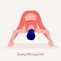 pose de yoga plegable de piernas anchas de pie. mujer joven practicando ejercicio de yoga. mujer entrenamiento fitness, aeróbicos y ejercicios. vector